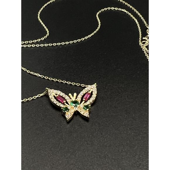 14k Gold Butterfly Multi Colored Gemstone 18in Necklace - Picture 12 of 15